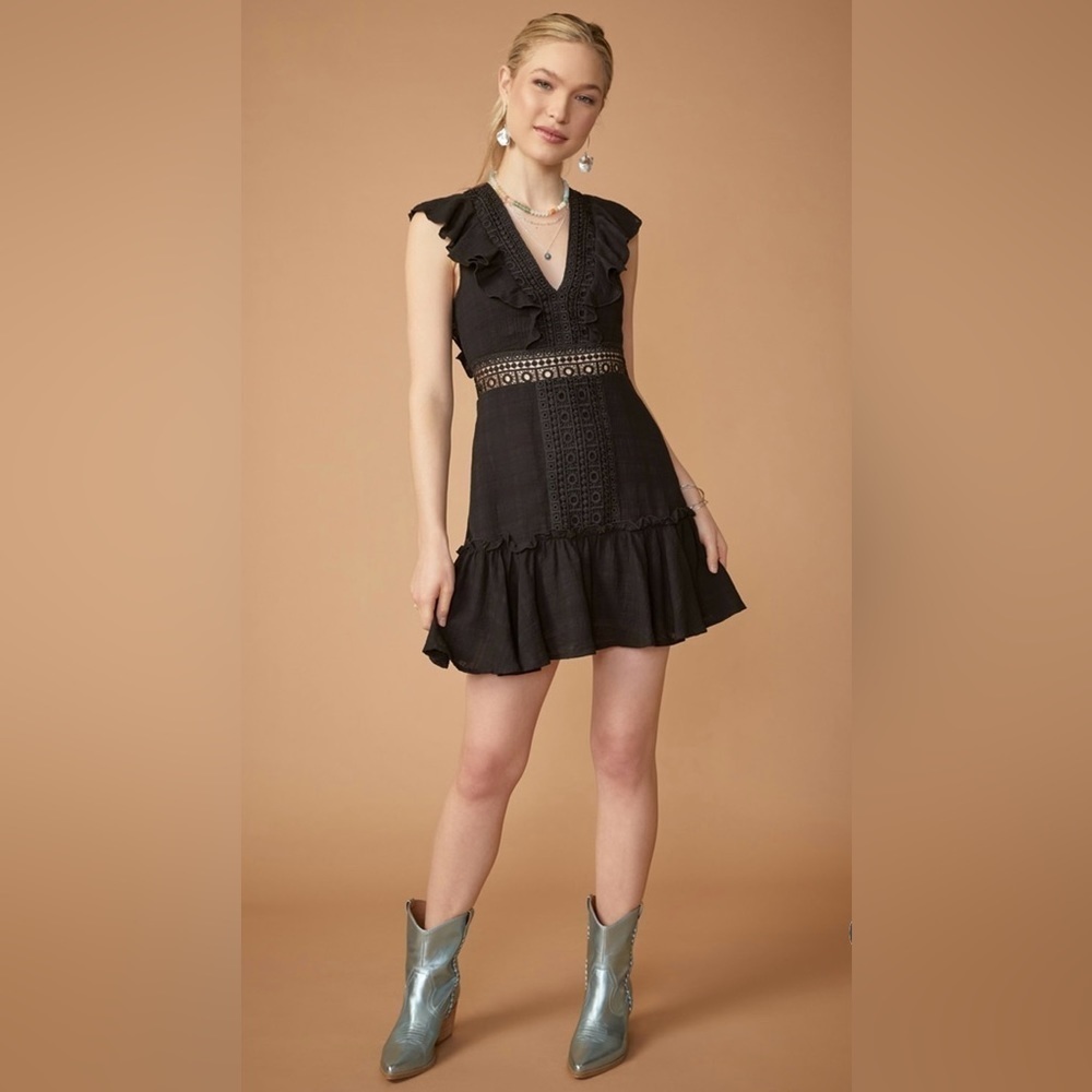 Allegra Crochet Flutter Sleeve Mini Dress